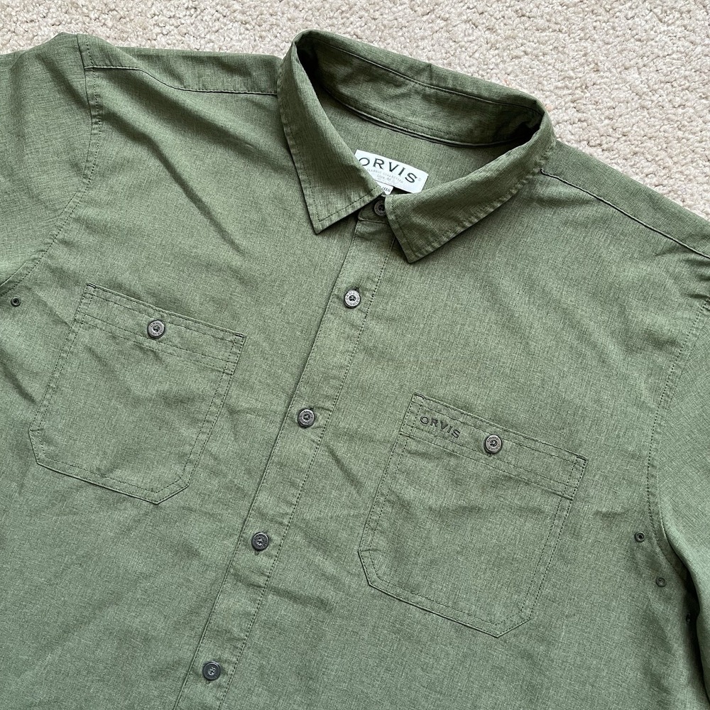 Orvis Mens Classic Collection Short Sleeve Button Up Shirt Pockets Green 2XL XXL